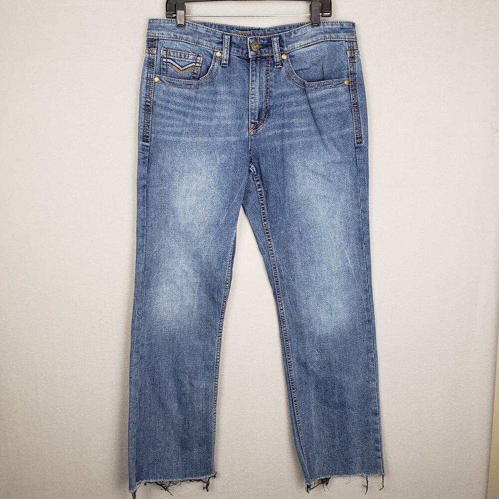 Cody James Mens Size 33x34 Raw Hem Tapered Straight Leg Jeans Distressed Western